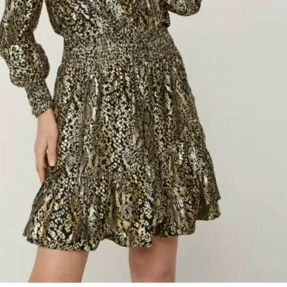 Michael Kors Gold Metallic Long-Sleeve Ruffle Hem Dress - Picture 10 of 12
